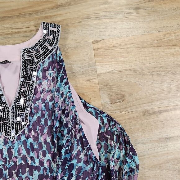 🔹️Free People Purple & Blue w/Sequined Neck Sleeveless Tunic Top Medium - Picture 5 of 10